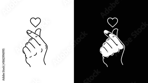 Hand gesture forming a heart shape with fingers, minimalist vector art
