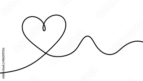 A single continuous black line forms a heart shape with a wavy line extending to the right.