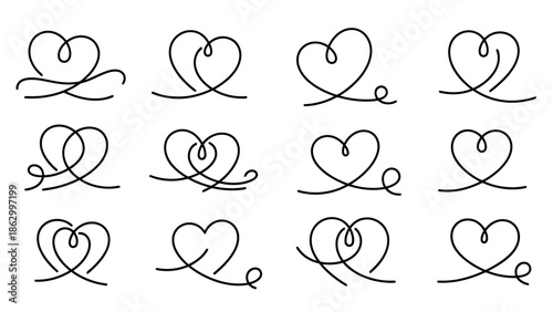 Collection of Romantic Hearts Drawn with Continuous Single Art