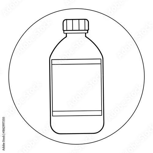 Chemical Bottle with Blank Label: A detailed illustration of a laboratory chemical bottle, its blank label offering opportunity for personalized branding or labeling.