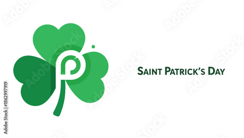 A green shamrock with a stylized 'p' logo and the text 'SAINT PATRICK'S DAY' on a white background.