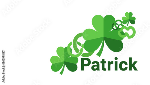 A St. Patrick's Day graphic featuring shamrocks and the word "Patrick" in green.