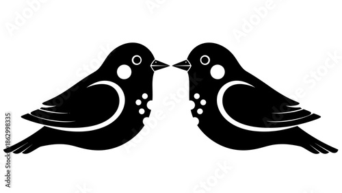 Two Loving Birds Facing Each Other in Romantic Interaction on Isolated White Background