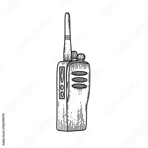 walkie talkie line art handdrawn vintage illustration