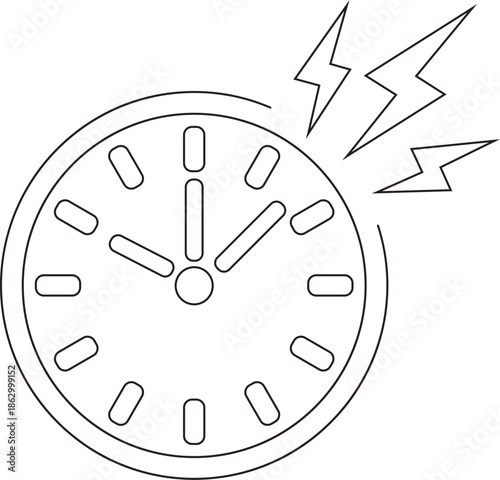 Alarm clock ringing with lightning bolt