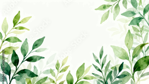 Watercolor green leaf branches