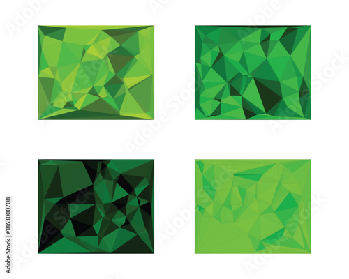 Set of abstract green geometric shapes with diamond and crystal inspired emerald vector design for modern art and business use