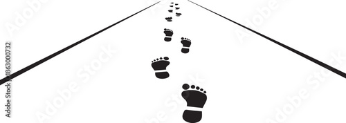 Footprints on an Empty Road in Minimalist Black and White Concept