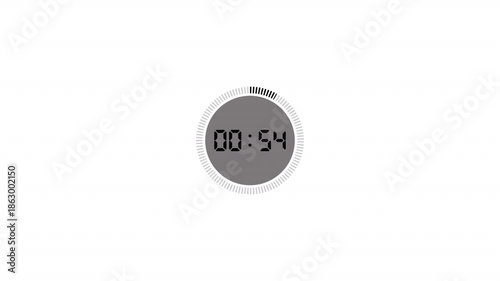 one minute countdown timer animation from 60 second to 0 second on transparent background, 1 minute countdown timer, countdown video with alpha channel