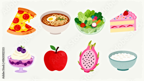 Illustrated food items collection