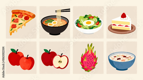 Illustrated food items collection