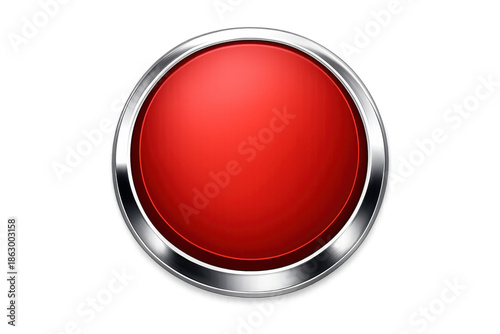 Free Download Red glossy round push button with metallic chrome frame on transparent background, symbolizing control and action - GFXLoad