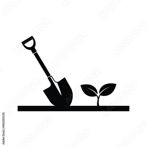 Shovel Planting Seedling Silhouette