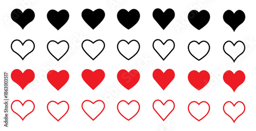 Heart icons set. Heart logo. Heart shape loading progress indicator. Vector illustration.