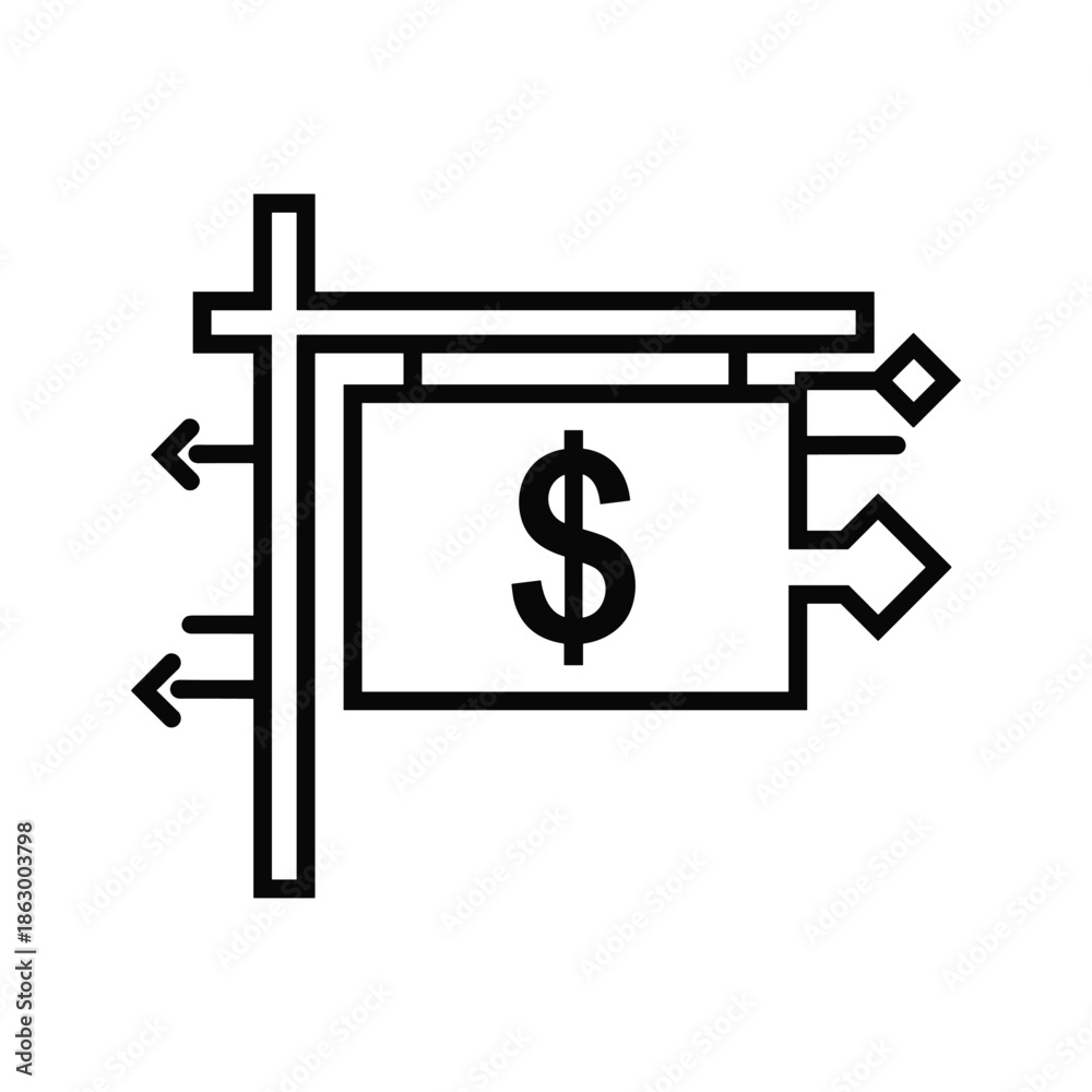 Obraz premium Black sign with dollar symbol on white background