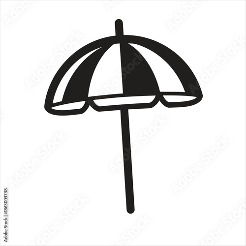 Black and White Umbrella Icon Isolated on White Background.