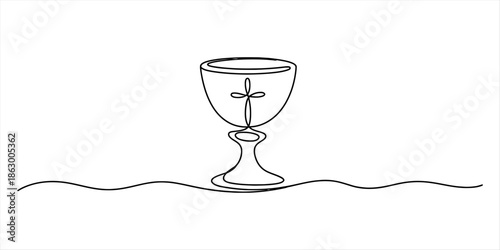 A minimalist continuous single line art illustration of a christian holy communion chalice Vector, illustration
