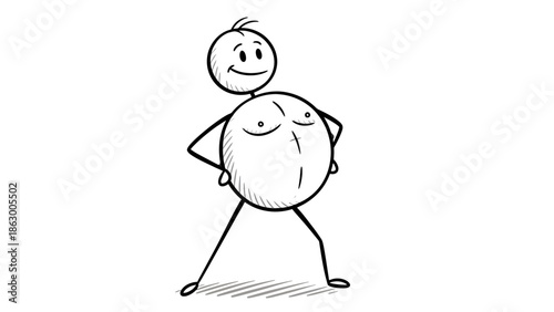 Confident Stick Figure Proudly Showing a Large Belly on Isolated White Background