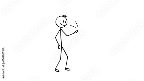 Cheerful Stick Figure Whistling or Blowing a Kiss with Playful Gesture on Isolated White Background