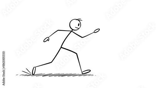 Cartoon Stick Figure Running Fast with Dynamic Motion Lines on Isolated White Background