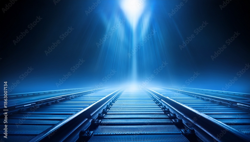 Fototapeta premium Blue Light Shines Down On Platform