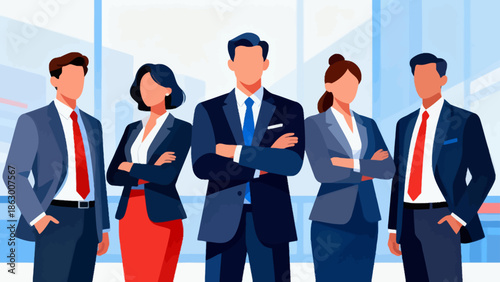 Five business professionals in suits