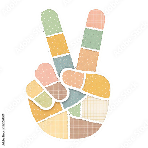 Photos Peace Hand Gesture in Paper Collage Style