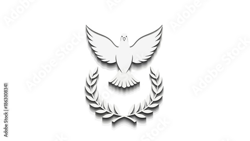 White dove of peace with olive branch, symbol of hope and freedom, rendered in 3D illustration.