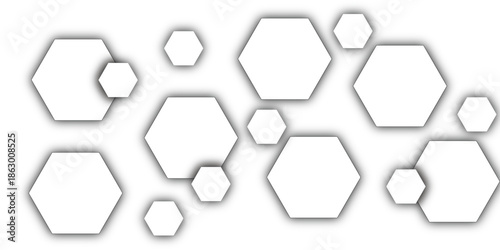 Abstract geometric technology 3d white bright ring out line hexagon polygonal honeycomb luxury pattern.honeycomb white hexagon concept design abstract technology background vector background.