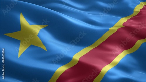 National flag of the Democratic Republic of the Congo waving in a seamless loop with a sky blue field and red diagonal stripe