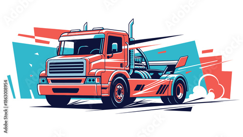Vibrant Stylized Semi-Truck Illustration with Dynamic Speed Streaks; Modern Vector Art for Logistics & Freight Transport Concepts
