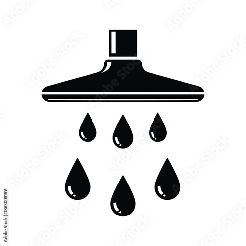Black Silhouette Shower Head with Water Droplets