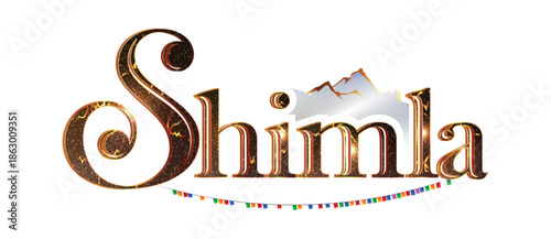 Shimla Himachal Pradesh Typography Logo with Himalayan Mountains – Indian Hill Station Travel Vector Illustration