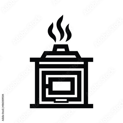 Black icon of a fireplace with flames
