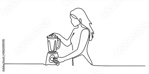Woman using a blender for healthy smoothie Vector, illustration