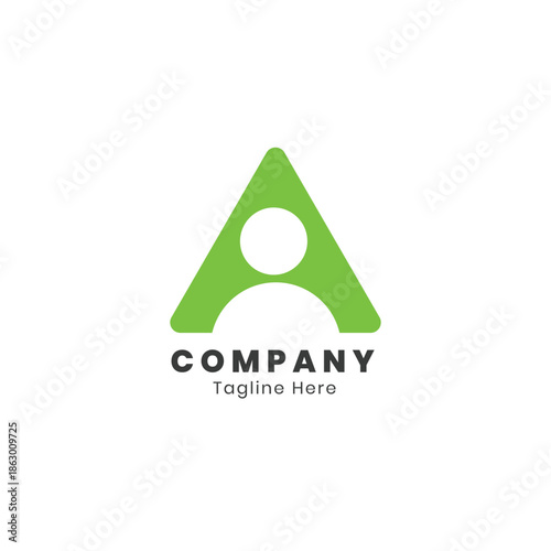 Simple letter A combination logo with a green user geometric triangle shape. Flat vector design isolated on white background, clean and modern style. 