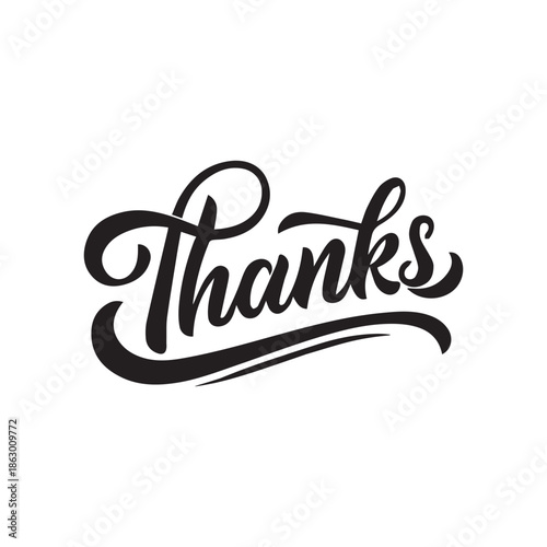 Thanks typography lettering design on plain white background.