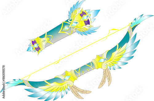 Divine Goddess Bow with Feathers and Crystals - Fantasy Archer Weapon