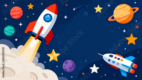 Space rocket and planets
