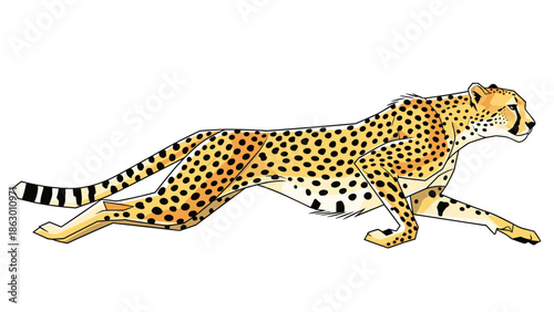 Cheetah Running with Extended Legs Illustration.