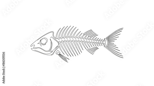 Detailed Illustration of Fish Skeleton Structure.