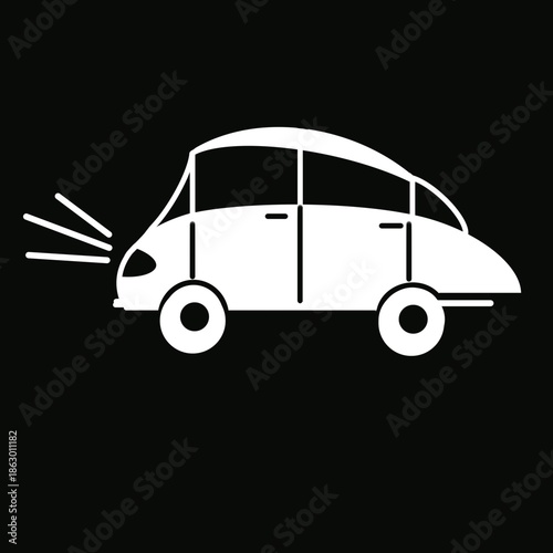 Minimal car illustration on black background, abstract road travel and transportation concept