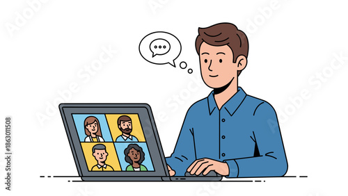 Man Using Laptop for Video Conference.