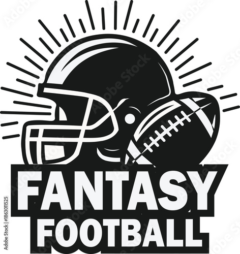 American football helmet and ball with a fantasy sports design