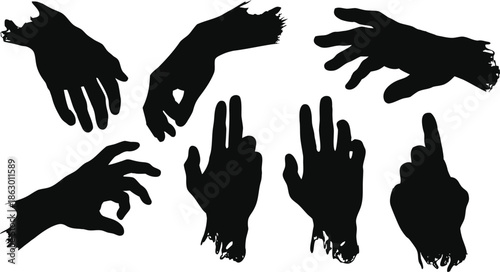 Zombie Hand Silhouettes Set for Halloween Horror Design