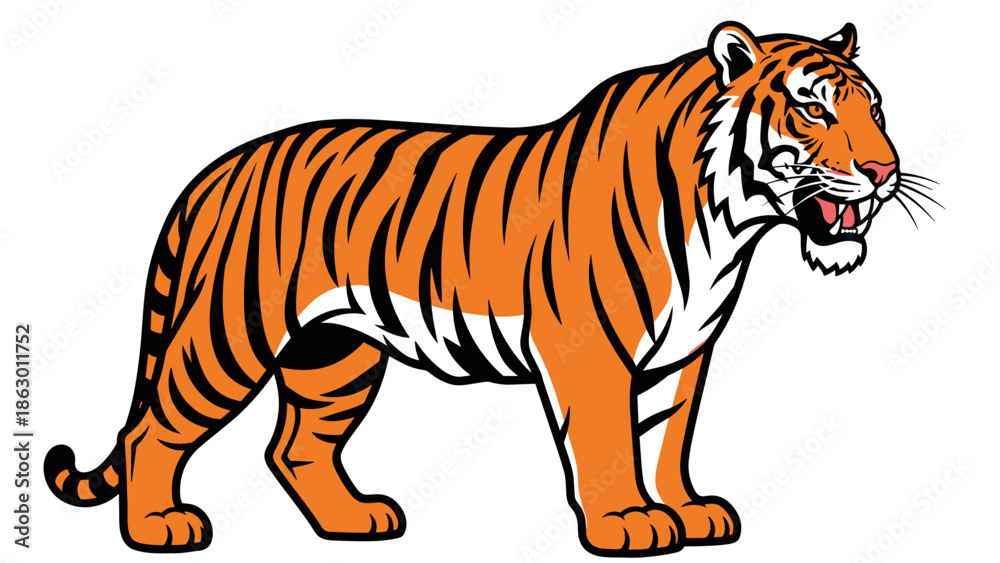 Obraz premium Tiger Illustration with Open Mouth and Stripes.