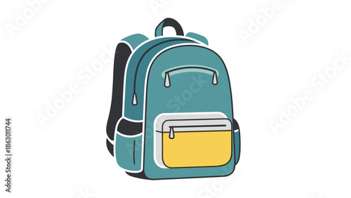 Teal Backpack with Yellow Front Pocket.