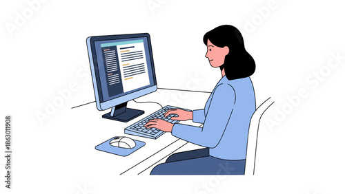 Woman Typing on Computer Keyboard at Desk.