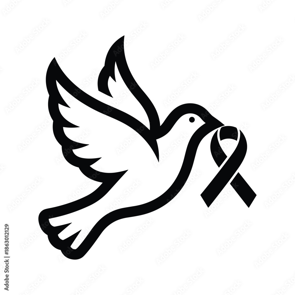 Fototapeta premium Dove Flying with Awareness Ribbon