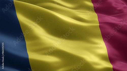 National flag of Chad waving in a seamless loop with indigo yellow and red vertical stripes